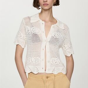 Mango White Crochet Knitted Cardigan